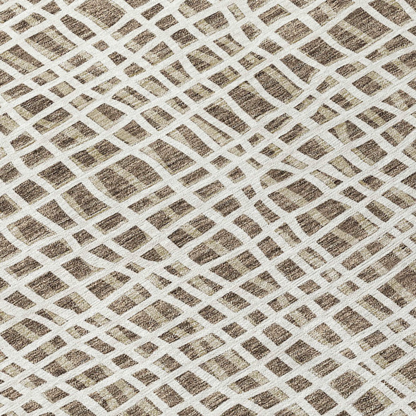 8' X 10' Brown Beige And Ivory Striped Washable Indoor Outdoor Area Rug