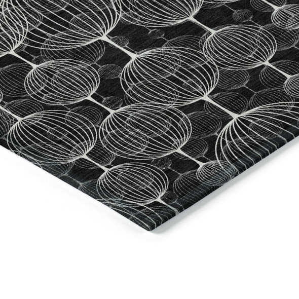 10' X 14' Black Charcoal And Ivory Geometric Washable Indoor Outdoor Area Rug