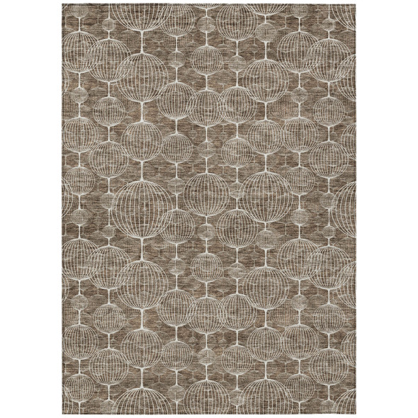 9' X 12' Chocolate And Beige Geometric Washable Indoor Outdoor Area Rug