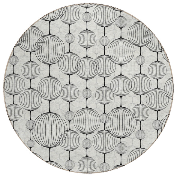 8' Graphite Gray And Silver Round Geometric Washable Indoor Outdoor Area Rug