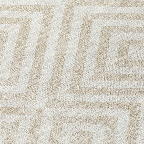 10' X 14' Ivory And Beige Geometric Washable Indoor Outdoor Area Rug