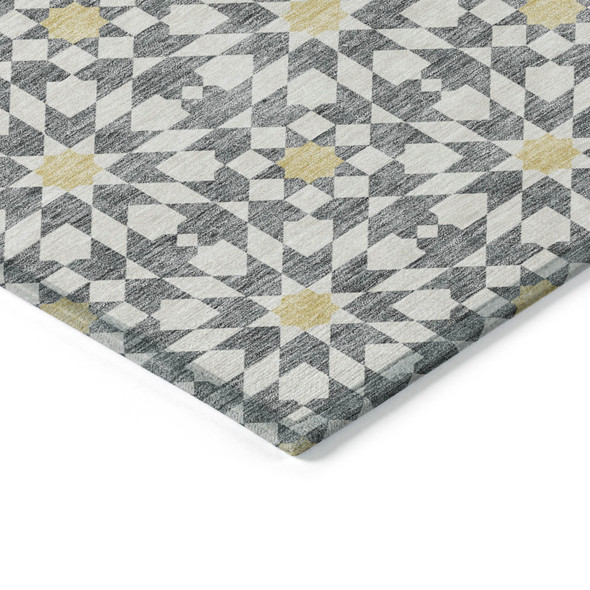 9' X 12' Gray Ivory And Gold Floral Medallion Washable Indoor Outdoor Area Rug