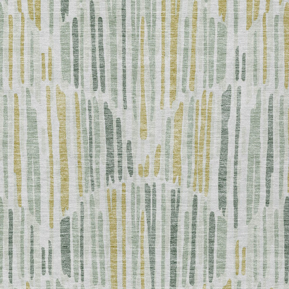 5' X 8' Sage Artichoke Green And Gold Abstract Washable Indoor Outdoor Area Rug