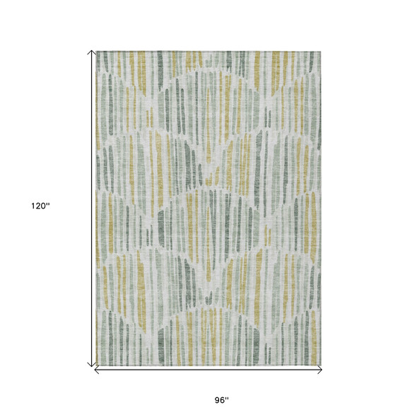 8' X 10' Sage Artichoke Green And Gold Abstract Washable Indoor Outdoor Area Rug
