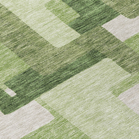 8' X 10' Artichoke Green And Ivory Abstract Washable Indoor Outdoor Area Rug