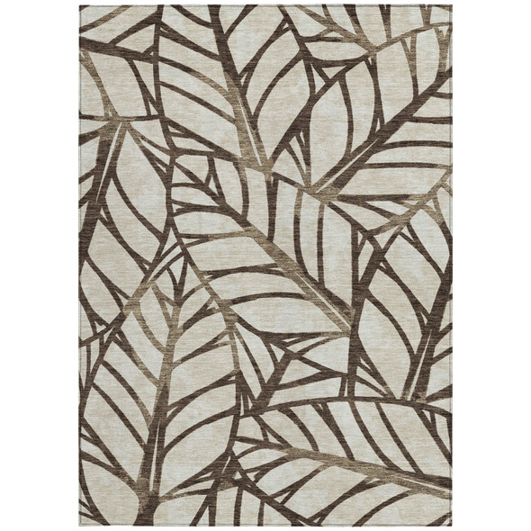 3' X 5' Chocolate And Beige Floral Washable Indoor Outdoor Area Rug