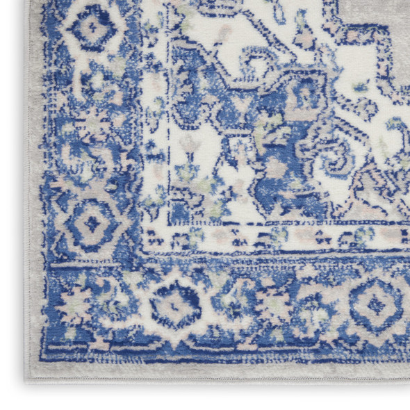 6' X 9' Blue And Gray Floral Area Rug