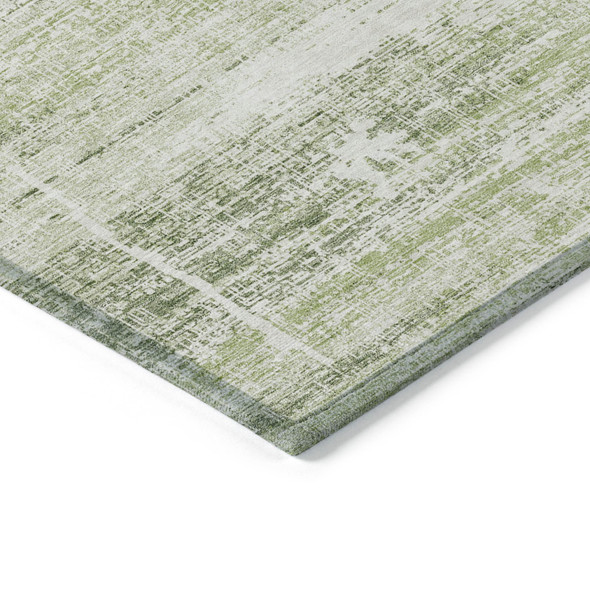 5' X 8' Artichoke Green And Ivory Abstract Washable Indoor Outdoor Area Rug