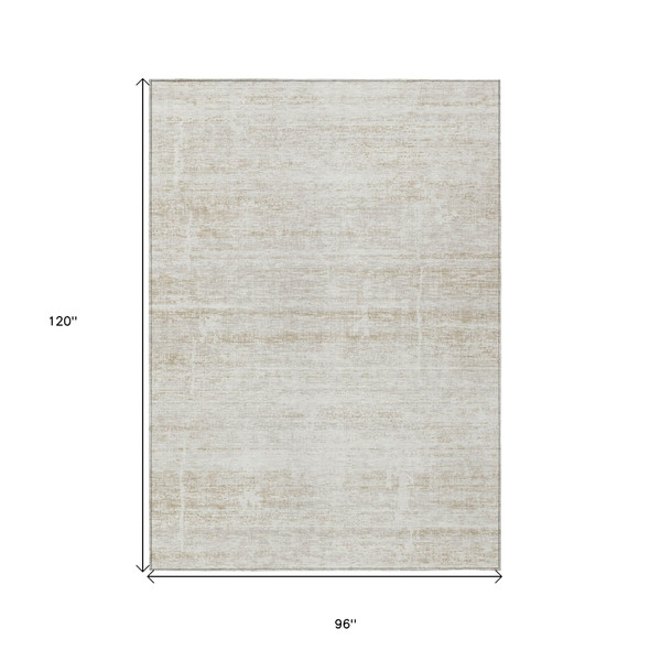 8' X 10' Ivory Beige And Tan Abstract Washable Indoor Outdoor Area Rug