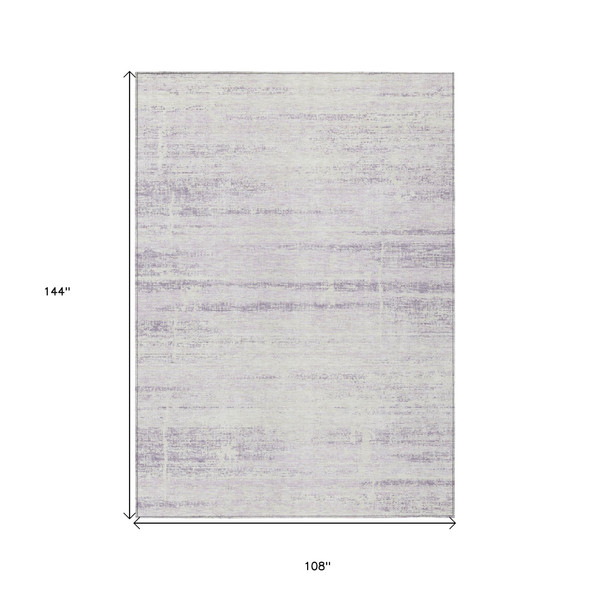 9' X 12' Lavender Purple And Ivory Abstract Washable Indoor Outdoor Area Rug