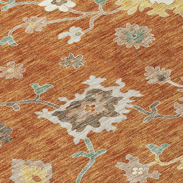 8' X 10' Orange Ivory And Gray Floral Washable Indoor Outdoor Area Rug