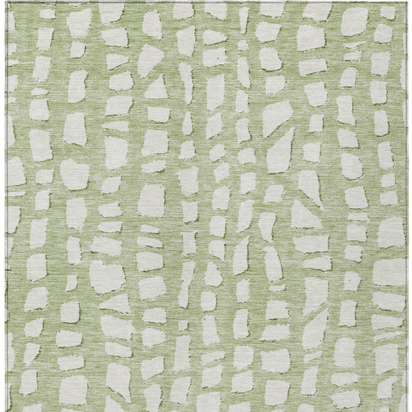 5' X 8' Artichoke Green And Ivory Abstract Washable Indoor Outdoor Area Rug