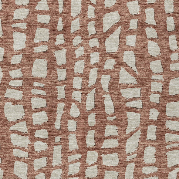 5' X 8' Orange And Ivory Abstract Washable Indoor Outdoor Area Rug