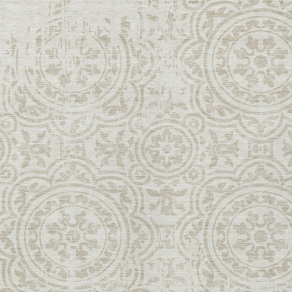 5' X 8' Ivory And Beige Medallion Washable Indoor Outdoor Area Rug