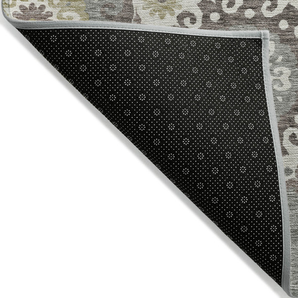 3' X 5' Beige Taupe And Brown Floral Medallion Washable Indoor Outdoor Area Rug