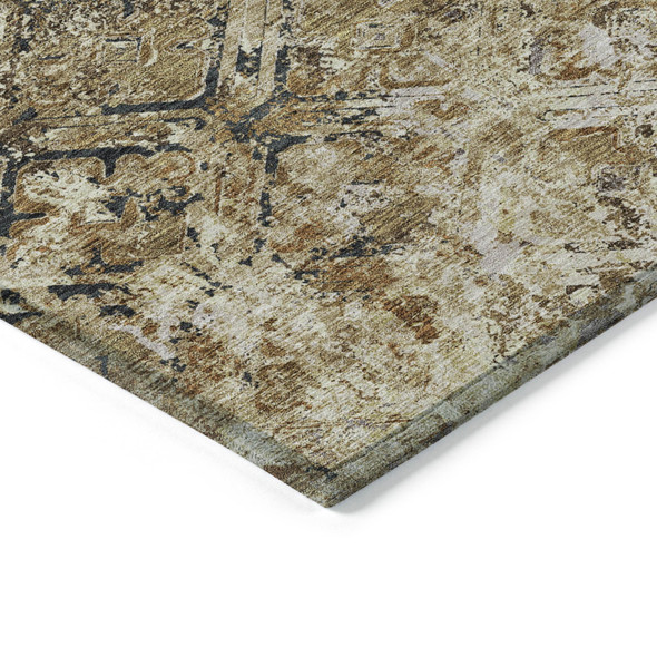 3' X 5' Beige Brown And Copper Geometric Washable Indoor Outdoor Area Rug