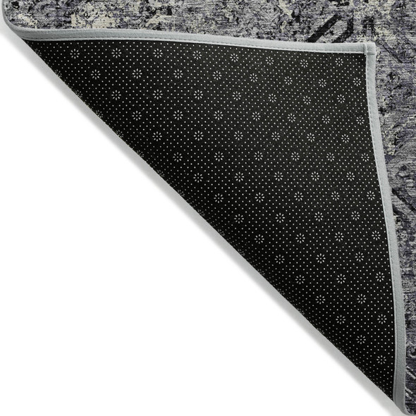 10' X 14' Black Gray And Silver Geometric Washable Indoor Outdoor Area Rug
