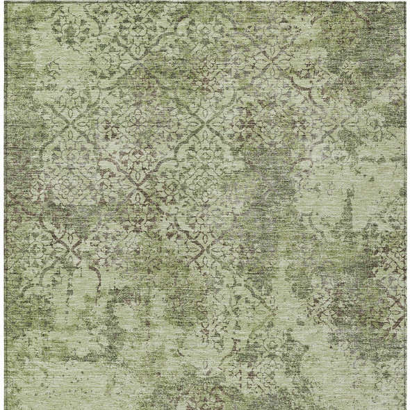 10' X 14' Artichoke Green And Fern Green Floral Washable Indoor Outdoor Area Rug