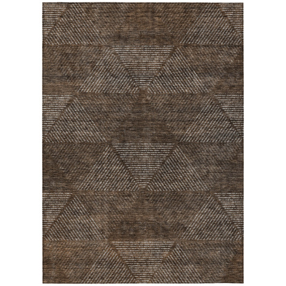 9' X 12' Brown And Taupe Geometric Washable Indoor Outdoor Area Rug