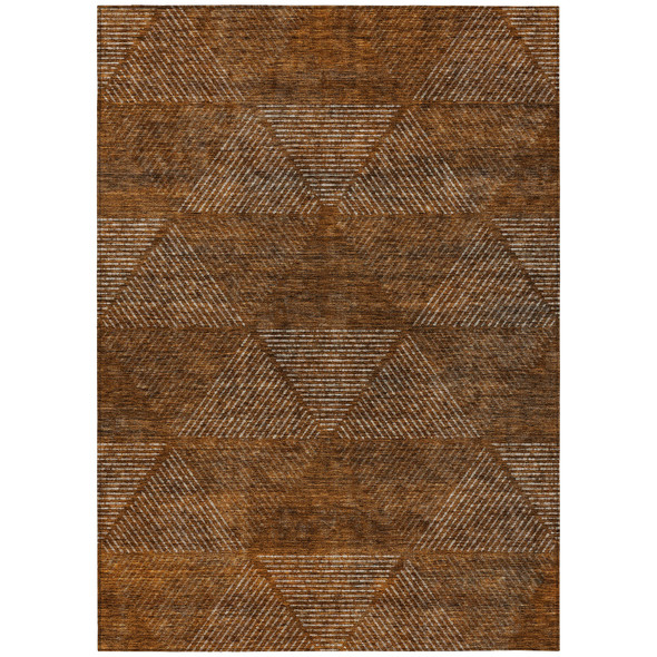8' X 10' Terra Cotta Copper And Beige Geometric Washable Indoor Outdoor Area Rug