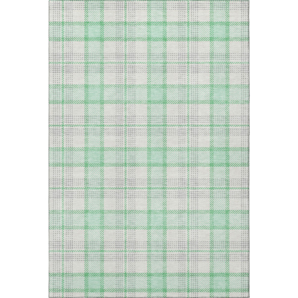 5' X 8' Aqua Ivory And Green Plaid Washable Area Rug With UV Protection