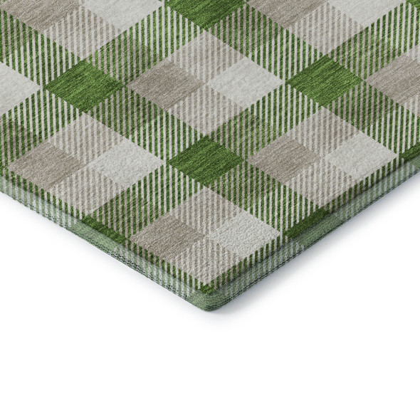 5' X 8' Emerald Beige And Ivory Plaid Washable Area Rug With UV Protection