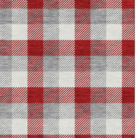 5' X 8' Red Gray And Ivory Plaid Washable Area Rug With UV Protection