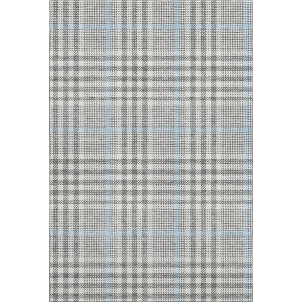 5' X 8' Gray Ivory And Blue Plaid Washable Area Rug With UV Protection