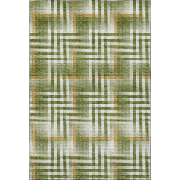 3' X 5' Olive Green Ivory And Gold Plaid Washable Area Rug With UV Protection