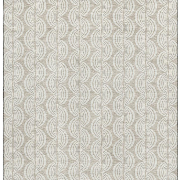 3' X 5' Beige And Ivory Ogee Washable Area Rug With UV Protection
