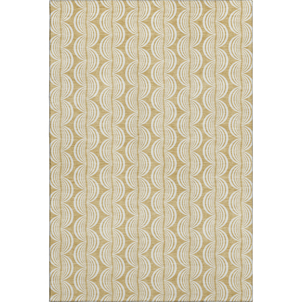 5' X 8' Gold And Ivory Ogee Washable Area Rug With UV Protection