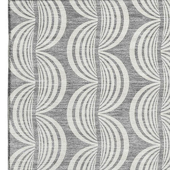 3' X 5' Gray And Ivory Ogee Washable Area Rug With UV Protection