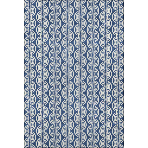10' X 14' Navy Blue And Ivory Ogee Washable Area Rug With UV Protection