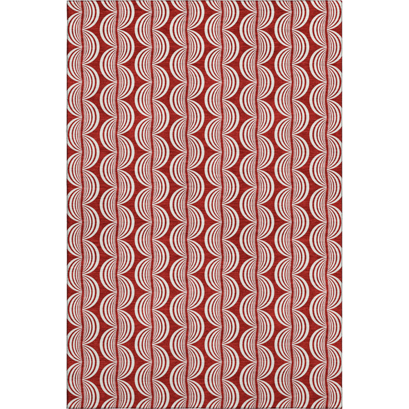 5' X 8' Red And Ivory Ogee Washable Area Rug With UV Protection