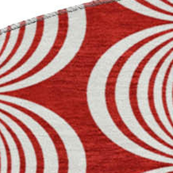 8' Red And Ivory Ogee Washable Round Rug With UV Protection