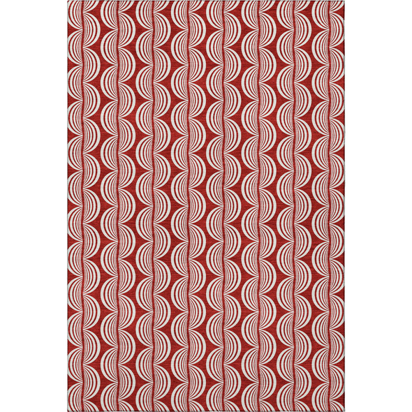 9' X 12' Red And Ivory Ogee Washable Area Rug With UV Protection