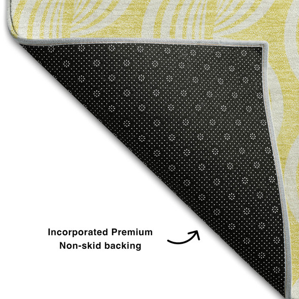 3' X 5' Yellow And Ivory Ogee Washable Area Rug With UV Protection