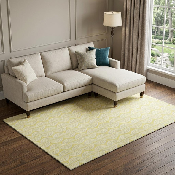 8' X 10' Yellow And Ivory Ogee Washable Area Rug With UV Protection