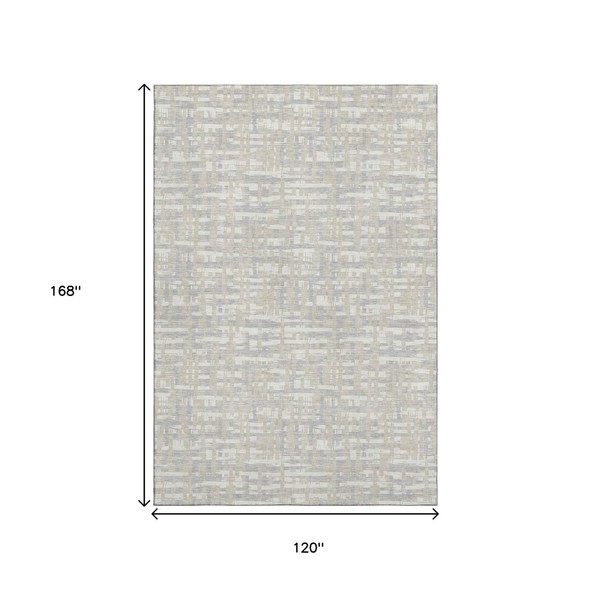 10' X 14' Beige Ivory And Silver Abstract Geometric Washable Area Rug With UV Protection