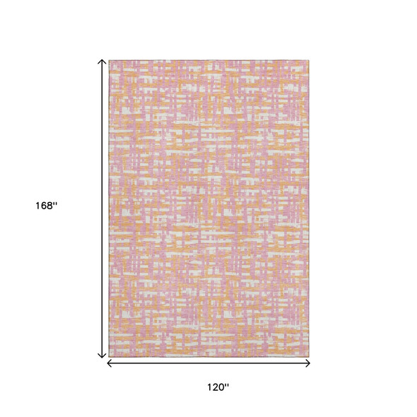 10' X 14' Pink Ivory And Orange Abstract Geometric Washable Area Rug With UV Protection