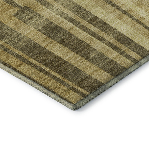5' X 8' Gold And Brown Striped Washable Area Rug With UV Protection