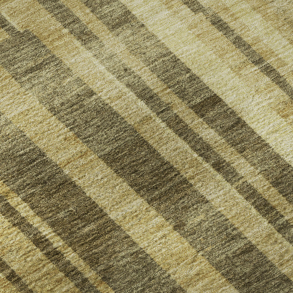 10' X 14' Gold And Brown Striped Washable Area Rug With UV Protection