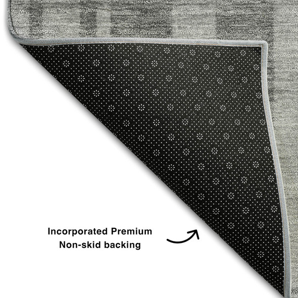 10' X 14' Gray And Silver Striped Washable Area Rug With UV Protection