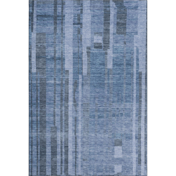 3' X 5' Navy Blue And Denim Blue Striped Washable Area Rug With UV Protection