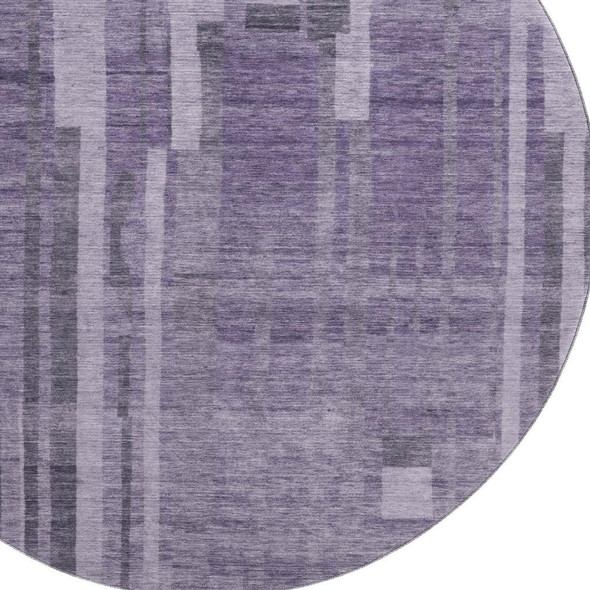 8' Purple And Lilac Striped Washable Round Rug With UV Protection