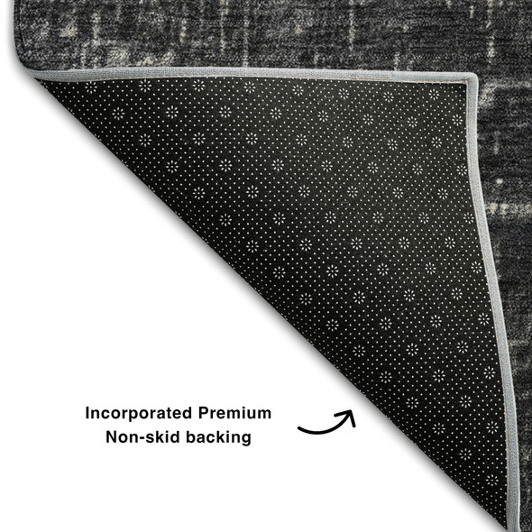 8' Khaki Gray And Charcoal Ombre Washable Round Rug With UV Protection