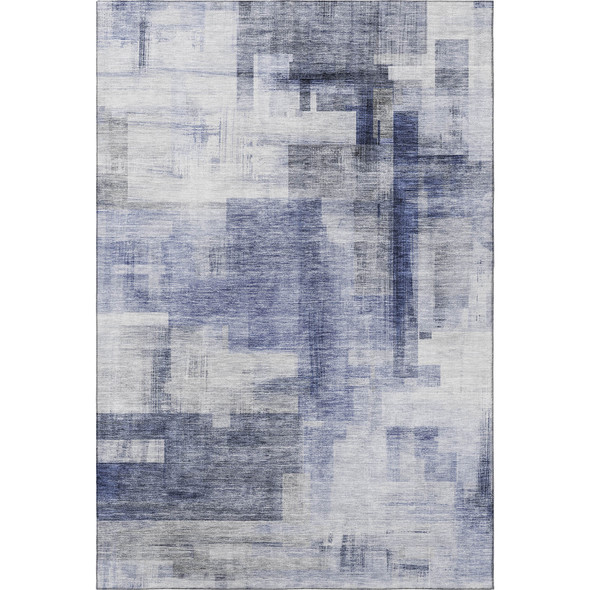 3' X 5' Denim Blue And Ivory Abstract Geometric Washable Area Rug With UV Protection