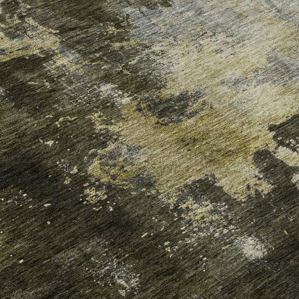 8' X 10' Brown Gold And Silver Abstract Washable Area Rug With UV Protection