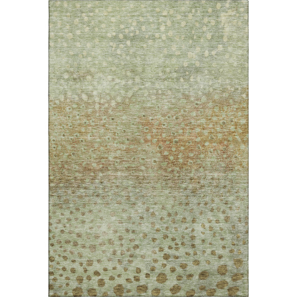 3' X 5' Artichoke Green And Copper Polka Dot Washable Area Rug With UV Protection