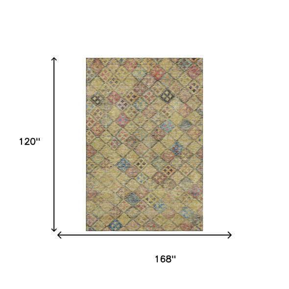 10' X 14' Gold Blue And Copper Geometric Washable Area Rug With UV Protection